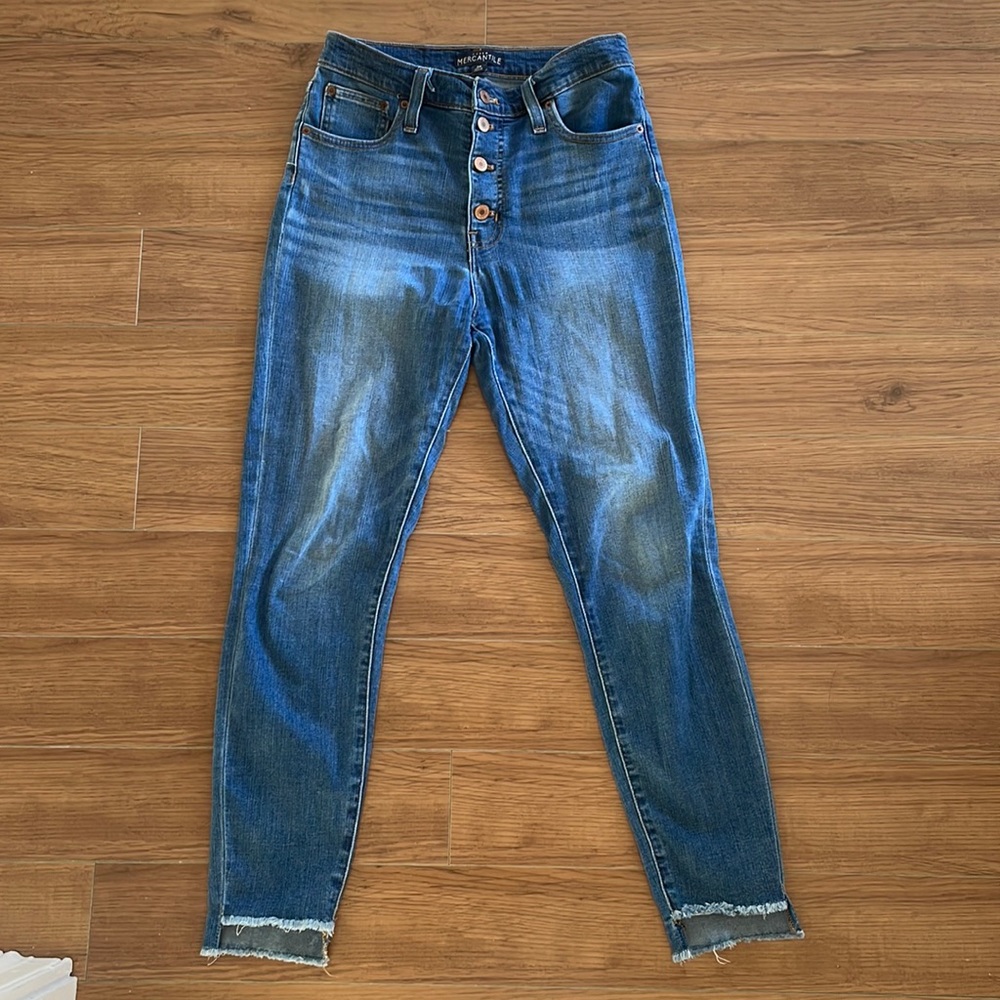 High rise raw hem J Crew Factory skinny jeans